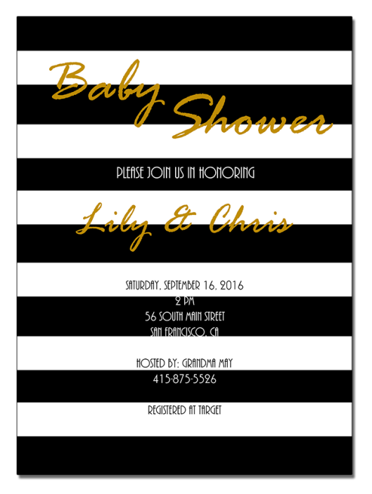 B&W Stripes Baby Shower Invitations